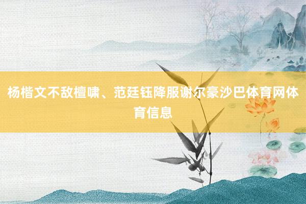 杨楷文不敌檀啸、范廷钰降服谢尔豪沙巴体育网体育信息